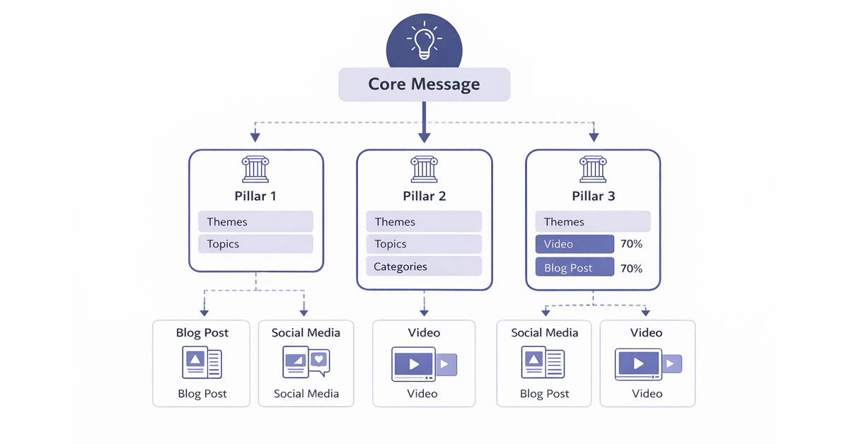 This infographic provides a visual breakdown of how your core message flows down into pillars and, ultimately, into the specific content you produce.