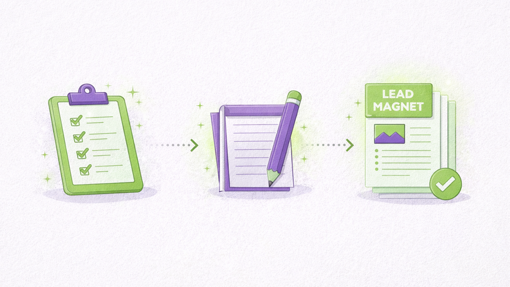 Diagram illustrating the process of creating a high-converting lead magnet from a checklist to a final document.